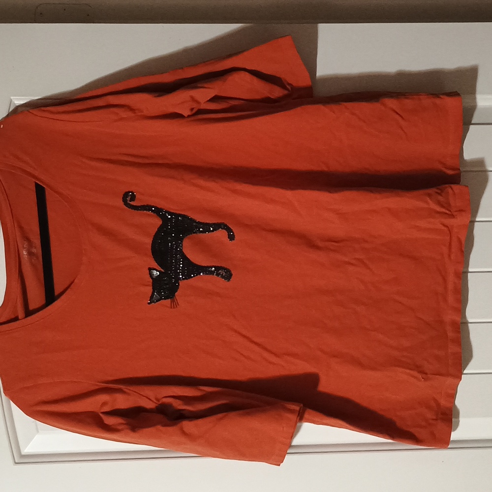 Black Sequined Cat Shirt 14/16 0x